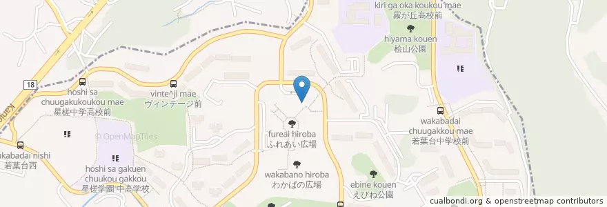Mapa de ubicacion de 横浜若葉台郵便局 en Japão, 神奈川県, 横浜市.