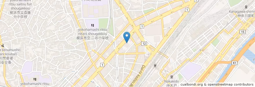 Mapa de ubicacion de 横浜西神奈川郵便局 en Japan, Kanagawa Prefecture, Yokohama, Kanagawa Ward.
