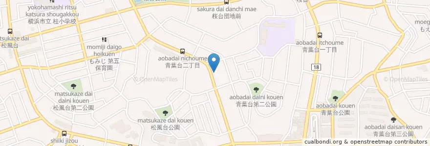 Mapa de ubicacion de 横浜青葉台二郵便局 en 일본, 가나가와현, 요코하마시, 青葉区.