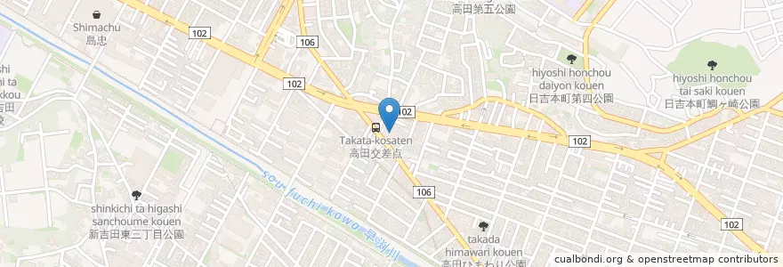 Mapa de ubicacion de 横浜高田郵便局 en Japão, 神奈川県, 横浜市, 港北区.