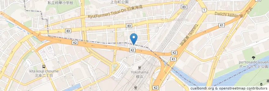 Mapa de ubicacion de 横浜鶴屋町郵便局 en Japan, Präfektur Kanagawa, Yokohama, 神奈川区.