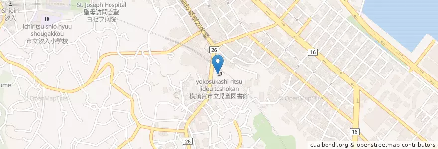 Mapa de ubicacion de 横須賀市立児童図書館 en ژاپن, 神奈川県, 横須賀市.