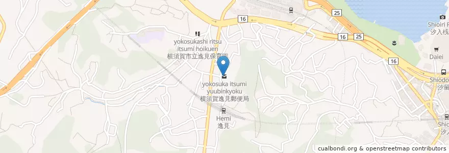 Mapa de ubicacion de 横須賀逸見郵便局 en ژاپن, 神奈川県, 横須賀市.