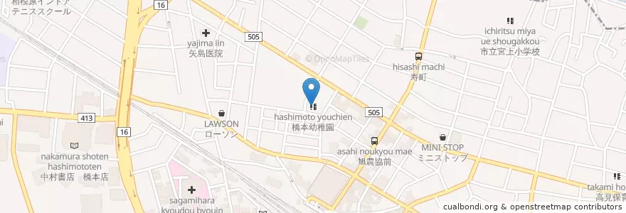Mapa de ubicacion de 橋本幼稚園 en اليابان, كاناغاوا, 相模原市, 町田市, 緑区.