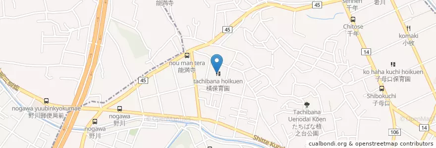 Mapa de ubicacion de 橘保育園 en Япония, Канагава, Кавасаки, Такацу.