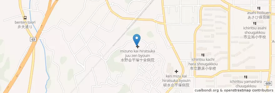 Mapa de ubicacion de 水野会平塚十全病院 en 日本, 神奈川県, 平塚市.