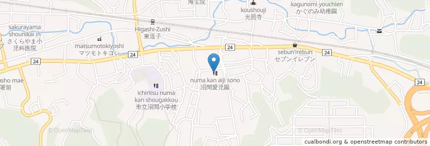 Mapa de ubicacion de 沼間愛児園 en Japan, 神奈川県, 逗子市.