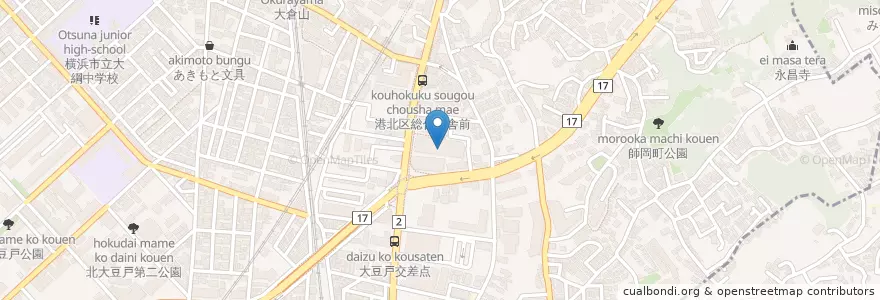 Mapa de ubicacion de 港北区役所 en اليابان, كاناغاوا, 横浜市, 港北区.