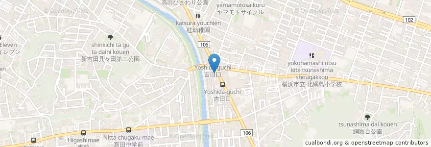Mapa de ubicacion de 港北警察署吉田口交番 en Japon, Préfecture De Kanagawa, 横浜市, 港北区.
