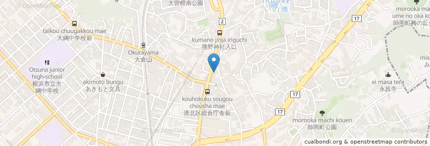 Mapa de ubicacion de 港北警察署大倉山交番 en Japan, 神奈川県, Yokohama, 港北区.