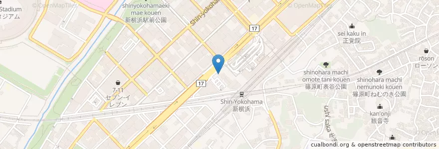 Mapa de ubicacion de 港北警察署新横浜駅前交番 en Japan, Kanagawa Prefecture, Yokohama, Kohoku Ward.