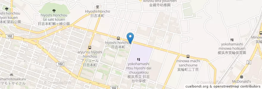 Mapa de ubicacion de 港北警察署日吉本町交番 en 日本, 神奈川縣, 横滨市, 港北区.