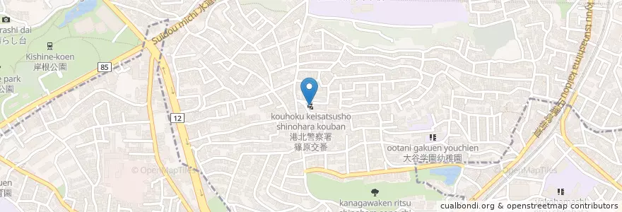 Mapa de ubicacion de 港北警察署篠原交番 en Japan, Kanagawa Prefecture, Yokohama, Kohoku Ward.