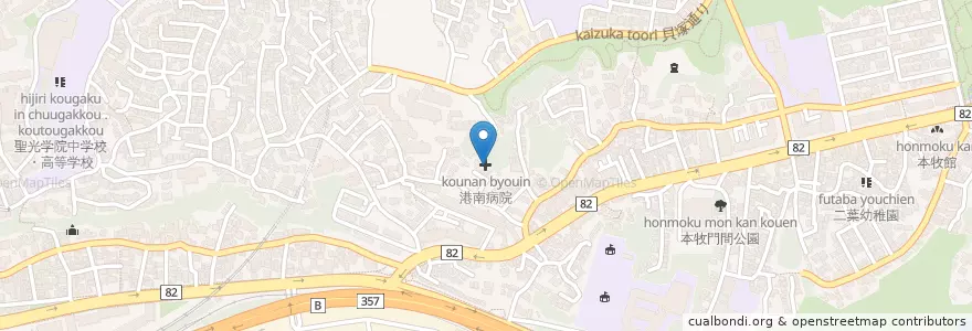 Mapa de ubicacion de 港南病院 en Япония, Канагава, Йокогама, Нака.