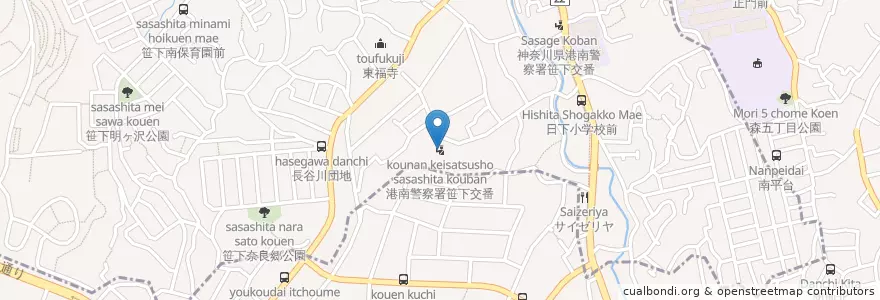 Mapa de ubicacion de 港南警察署笹下交番 en 일본, 가나가와현, 요코하마시, 港南区.