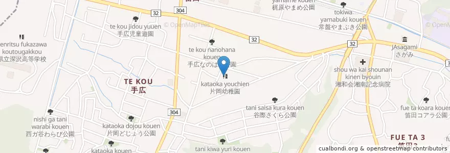 Mapa de ubicacion de 片岡幼稚園 en Japan, Präfektur Kanagawa, 鎌倉市.