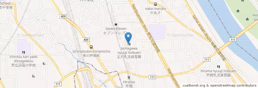 Mapa de ubicacion de 玉川乳児保育園 en Japan, 神奈川県, 川崎市, 中原区.