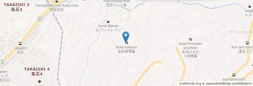 Mapa de ubicacion de 生田保育園 en Япония, Канагава, Кавасаки, Тама.