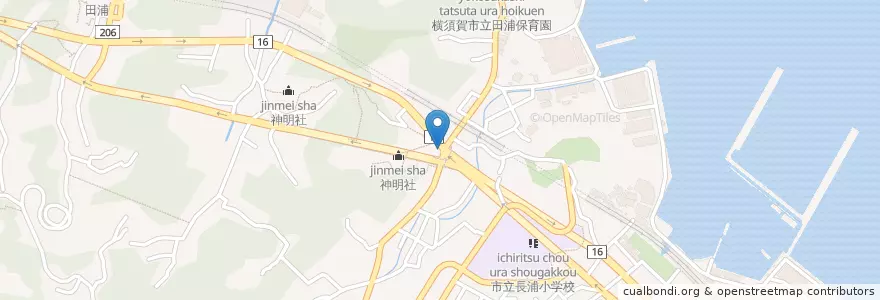 Mapa de ubicacion de 田浦警察署長浦町交番 en 일본, 가나가와현, 横須賀市.