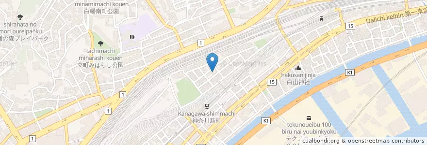 Mapa de ubicacion de 白百合乳児保育園 en 日本, 神奈川県, 横浜市, 神奈川区.