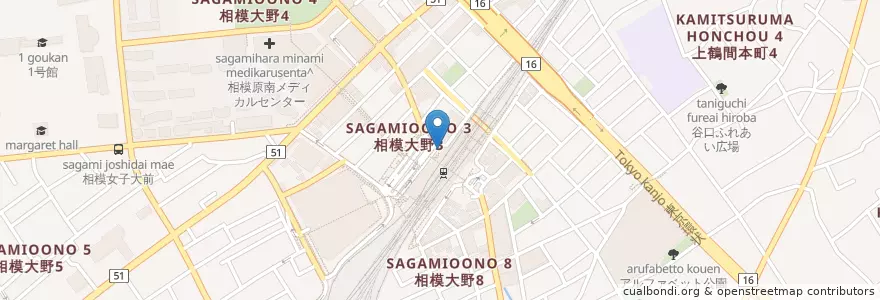 Mapa de ubicacion de 相模原南警察署相模大野駅前交番 en Japon, Préfecture De Kanagawa, 相模原市, 南区.