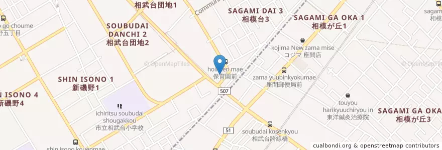 Mapa de ubicacion de 相武台新日本保育園 en Япония, Канагава, Дзама, Сагамихара, Минами.
