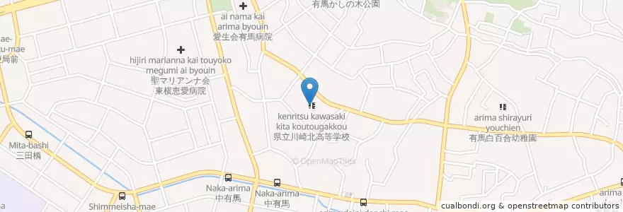 Mapa de ubicacion de 県立川崎北高等学校 en ژاپن, 神奈川県, 川崎市, 宮前区.