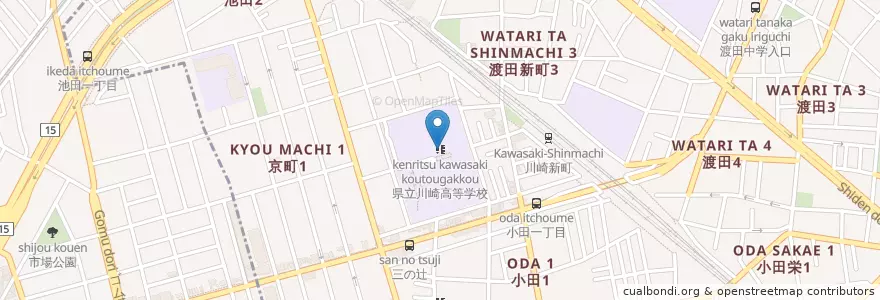 Mapa de ubicacion de 県立川崎高等学校 en Japón, Prefectura De Kanagawa, Kawasaki, 川崎区, 鶴見区.