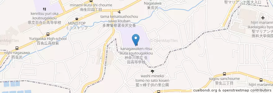 Mapa de ubicacion de 県立生田高等学校 en Japonya, 神奈川県, 川崎市, 多摩区.