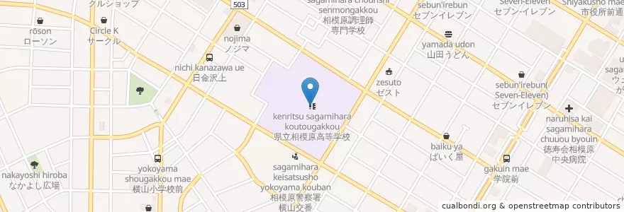 Mapa de ubicacion de 県立相模原高等学校 en Japón, Prefectura De Kanagawa, 相模原市, Barrio Chuo.