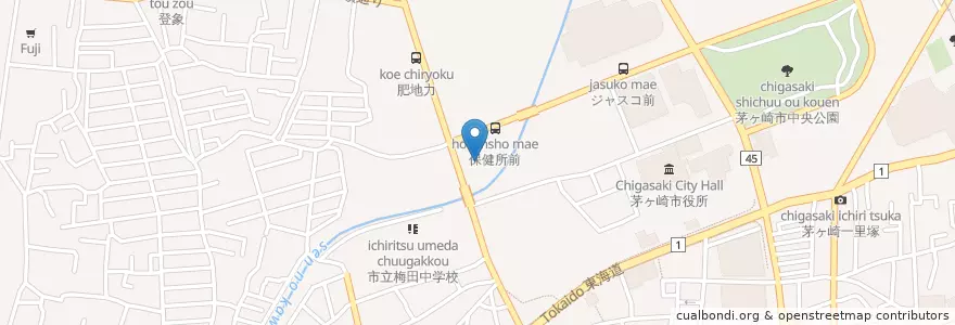 Mapa de ubicacion de 神奈川県茅ケ崎保健福祉事務所(寒川福祉事務所・茅ケ崎保健所) en Japon, Préfecture De Kanagawa, Chigasaki.