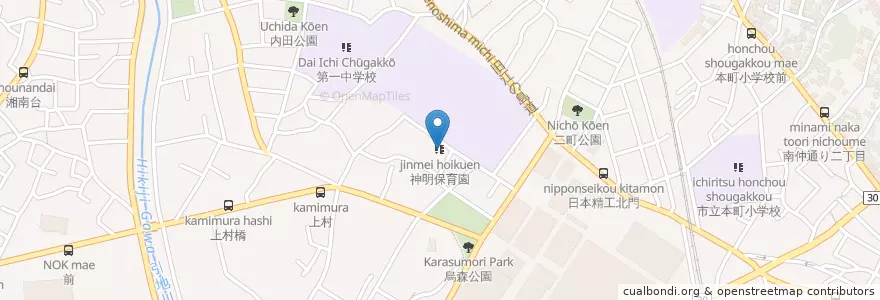 Mapa de ubicacion de 神明保育園 en Japan, Präfektur Kanagawa, 藤沢市.