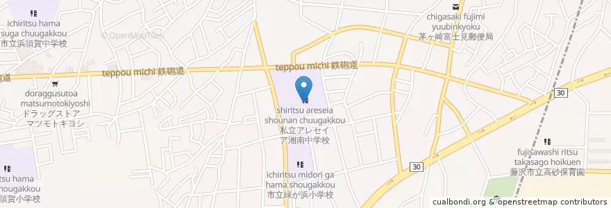 Mapa de ubicacion de 私立アレセイア湘南高等学校 en 일본, 가나가와현, 茅ヶ崎市.
