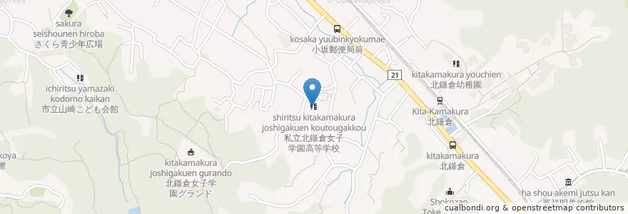 Mapa de ubicacion de 私立北鎌倉女子学園中学校 en Japan, Präfektur Kanagawa, 鎌倉市.