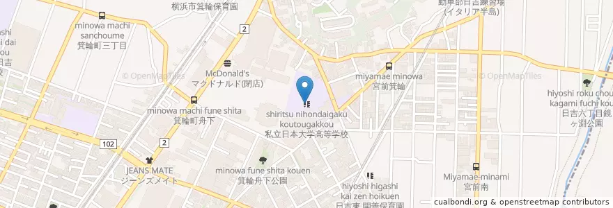 Mapa de ubicacion de 私立日本大学中学校 en Japan, Präfektur Kanagawa, Yokohama, 港北区.