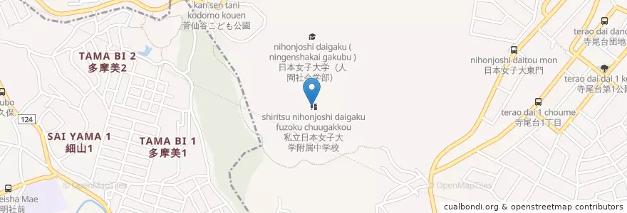 Mapa de ubicacion de 私立日本女子大学附属中学校 en Japón, Prefectura De Kanagawa, Kawasaki, Tama.