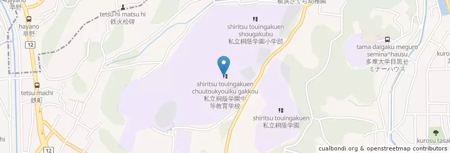 Mapa de ubicacion de 私立桐蔭学園中等教育学校 en Japão, 神奈川県, 横浜市, 青葉区.