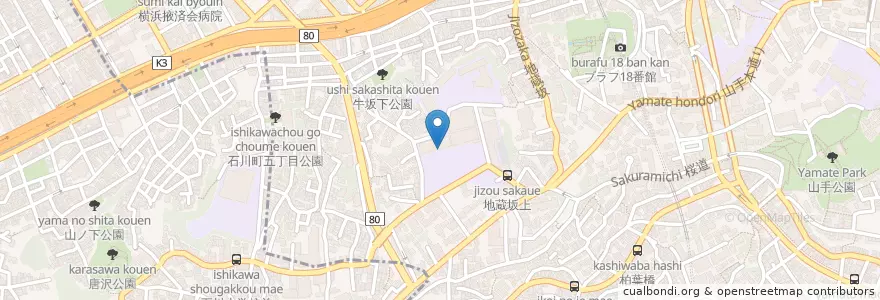 Mapa de ubicacion de 私立横浜共立学園高等学校 en Japão, 神奈川県, 横浜市, 中区.