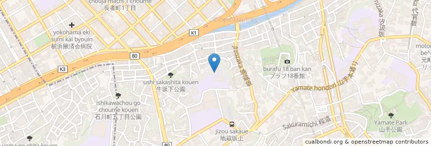 Mapa de ubicacion de 私立横浜女学院中学校 en Japón, Prefectura De Kanagawa, Yokohama, Barrio Naka.