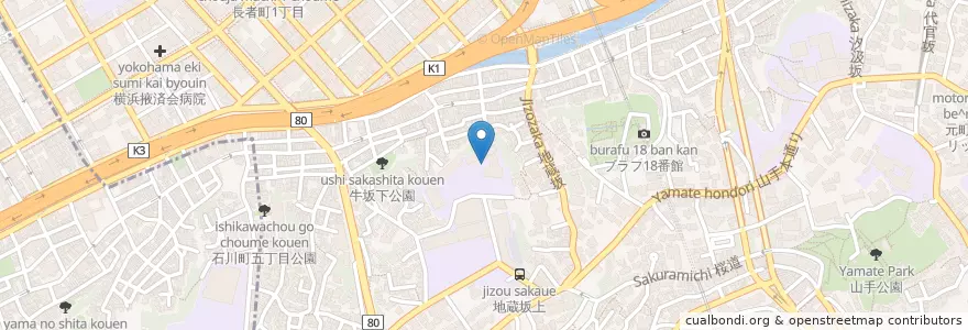 Mapa de ubicacion de 私立横浜女学院高等学校 en ژاپن, 神奈川県, 横浜市, 中区.