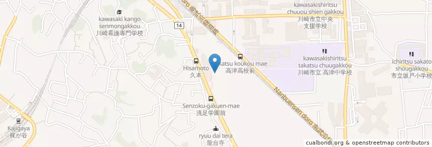Mapa de ubicacion de 私立洗足学園高等学校 en 日本, 神奈川県, 川崎市, 高津区.