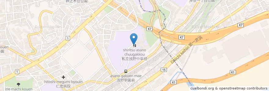 Mapa de ubicacion de 私立浅野中学校 en Jepun, 神奈川県, 横浜市.