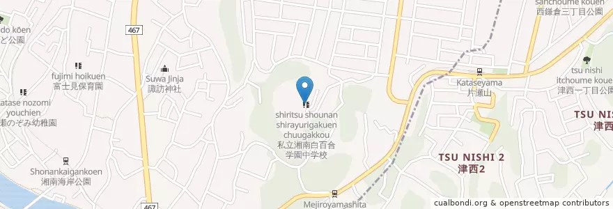 Mapa de ubicacion de 私立湘南白百合学園中学校 en 일본, 가나가와현, 藤沢市.