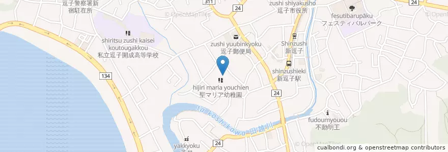 Mapa de ubicacion de 私立聖マリア小学校 en 日本, 神奈川県, 逗子市.