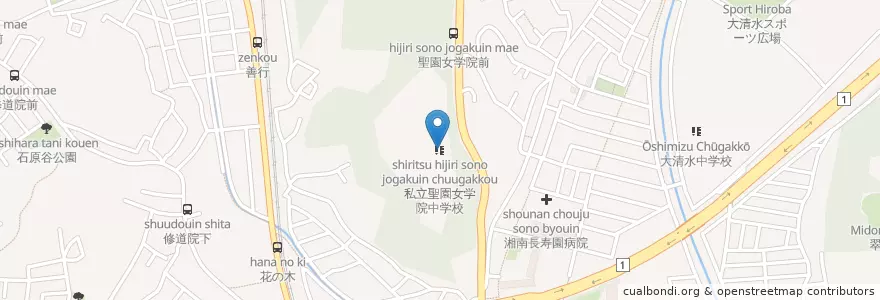 Mapa de ubicacion de 私立聖園女学院高等学校 en Jepun, 神奈川県, 藤沢市.