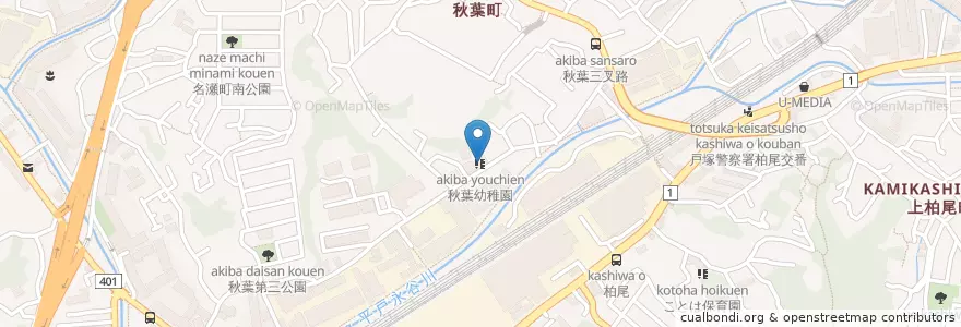 Mapa de ubicacion de 秋葉幼稚園 en 일본, 가나가와현, 요코하마시, 戸塚区.