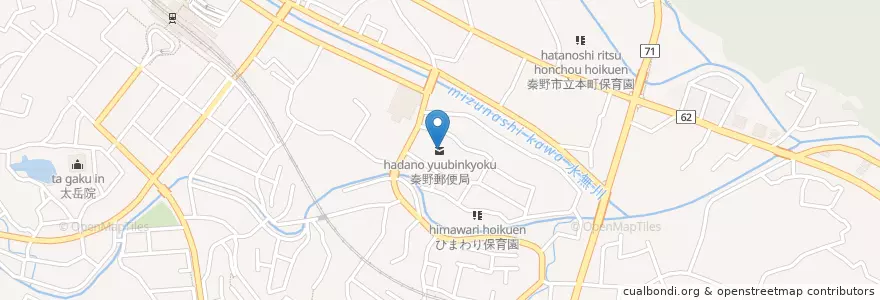 Mapa de ubicacion de 秦野郵便局 en Japão, 神奈川県, 秦野市.