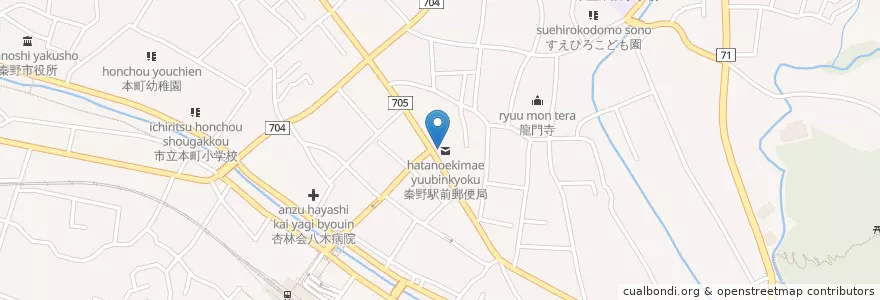 Mapa de ubicacion de 秦野駅前郵便局 en Japan, 神奈川県, 秦野市.