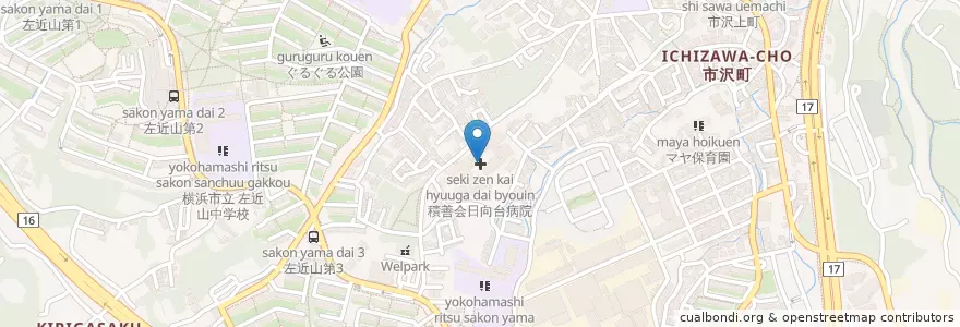 Mapa de ubicacion de 積善会日向台病院 en Japonya, 神奈川県, 横浜市, 旭区.