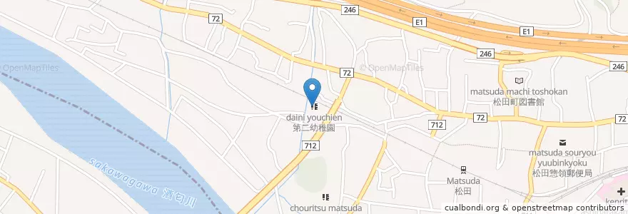 Mapa de ubicacion de 第二幼稚園 en 日本, 神奈川県, 足柄上郡, 松田町.